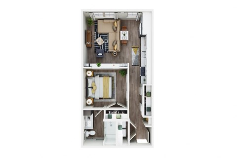 Floor plan for studio, 1 bath, 608 sqft